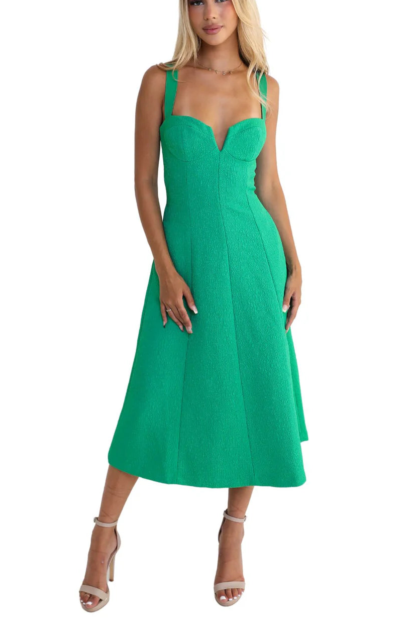 Rebecca Vallance Dionne Midi Dress in Golf Green Size 10