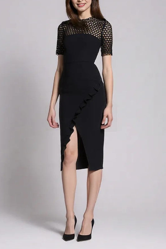 Yeojin Bae Embroidered Double Crepe Piper Black Dress - Size 8